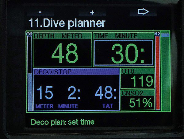 Dive-planner screen for trimix CCR