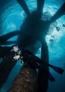 Negros diver under pier