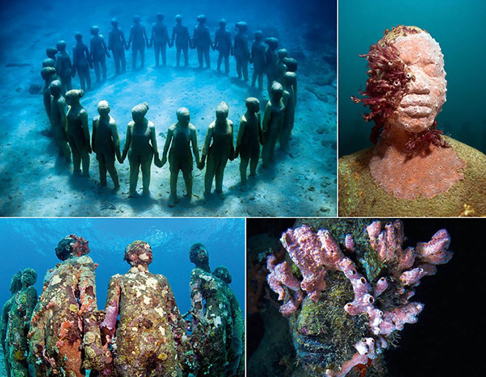 The Moliniere Underwater Sculpture Park in Grenada was put together in 2006 and 2007. It might be battered now, but Jason enjoys documenting these early sculptures as their underwater transformation continues. 