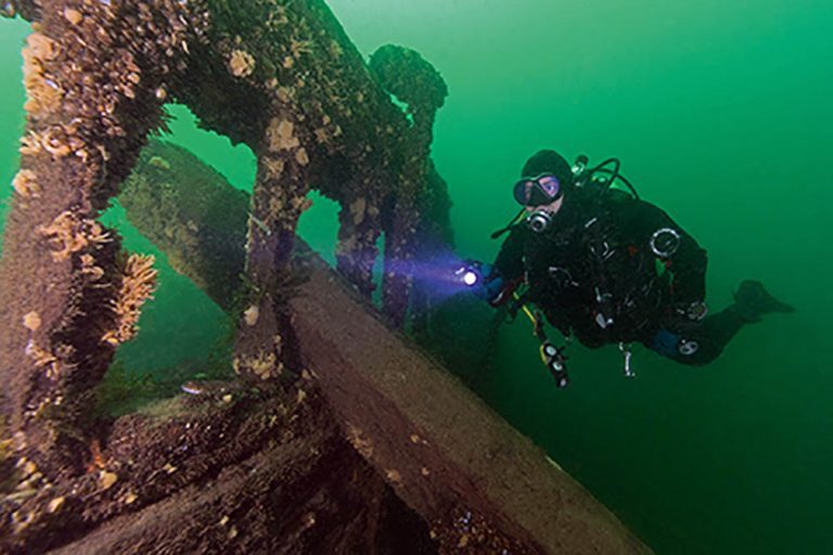 Exploring the wreck of the Robert Gaskin.