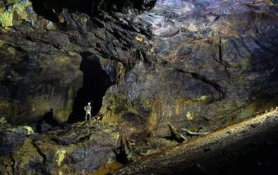 One of the larger open workings still accessible in a Cornish mine above the water-table.