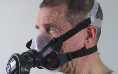 Demand-valve second-stage fitted with oro-nasal mask in use.