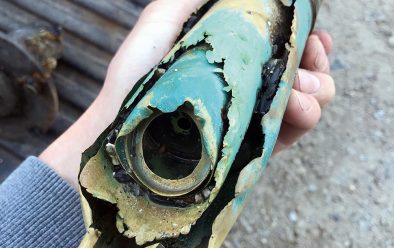 The outer layers of the brass telescope have eroded away.