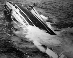 The sinking of the Andrea Doria. (Picture: Harry Trask / Boston Traveler)