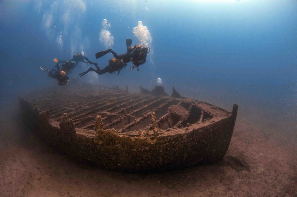 Divers find barges used to ferry goods and wounded soldiers to hospital ships (Murat Senturk)