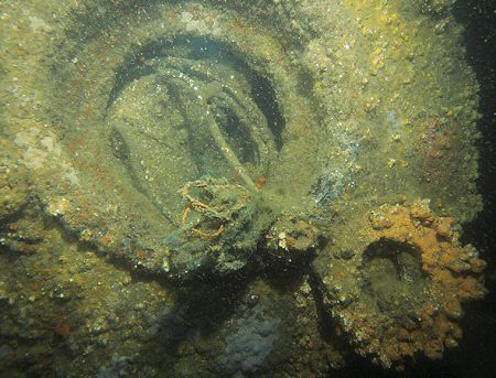 Aft end of the pressure hull, where the torpedo tube has broken off