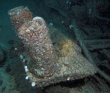 Small deck bollards broken from the bow.