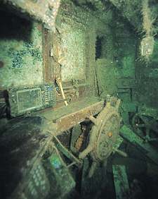 Inside the wheelhouse, seen through the port window
