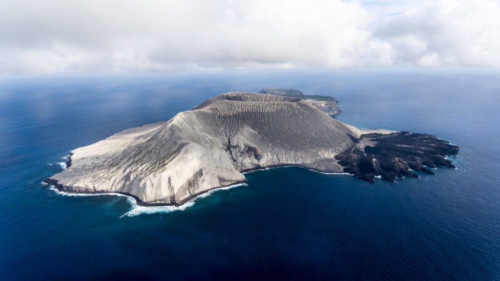 Aerial view of san benedicto island and its volcano, archipelago of revillagigedo, mexican pacific.
