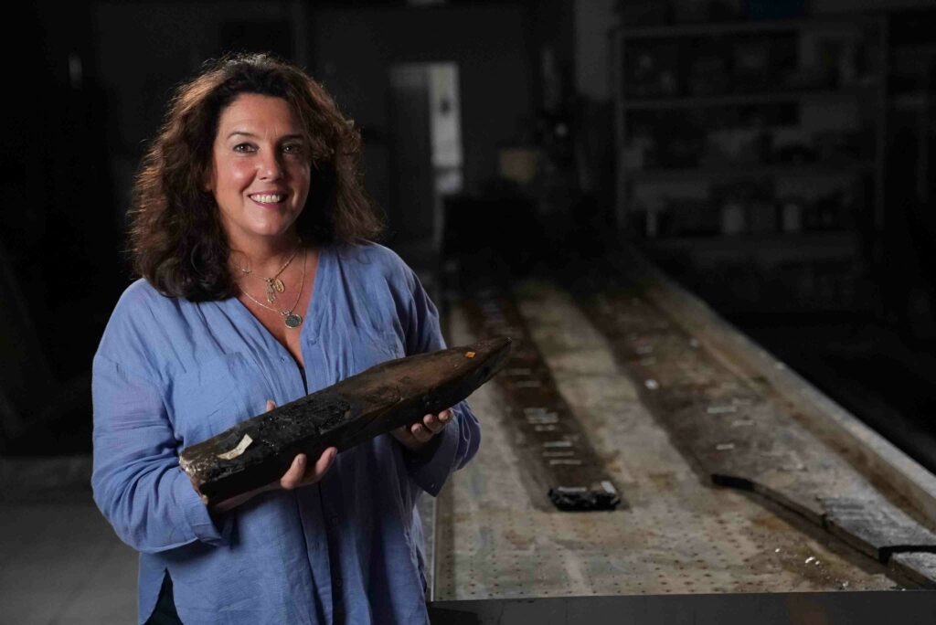 Bettany Hughes with Yenakapi finds (Sandstone Global)