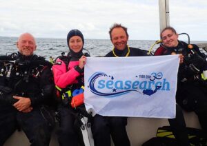 Matt Slater (behind the banner) on a Seasearch dive (Cornwall Wildlife Trust)