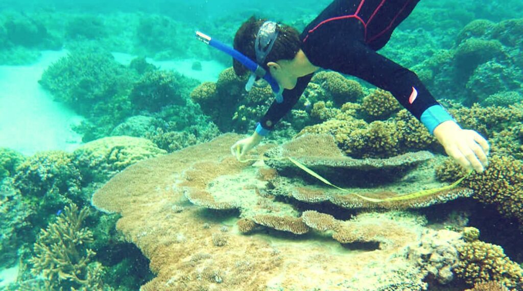 Elora Lopez-Nandam diving on a reef in American Samoa (California Academy of Sciences)