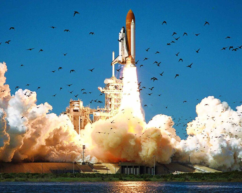 The STS-51L Challenger mission clears the tower at NASA’s Kennedy Space Centre (NASA)