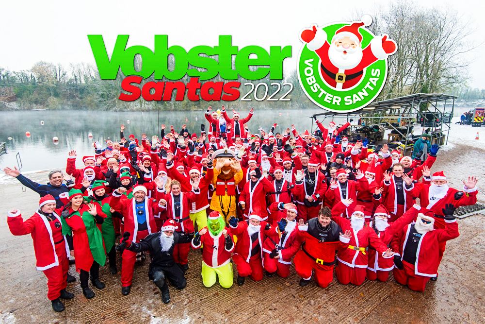 A strong turn-out of Santas despite freezing conditions at Vobster (Vobster Quay)