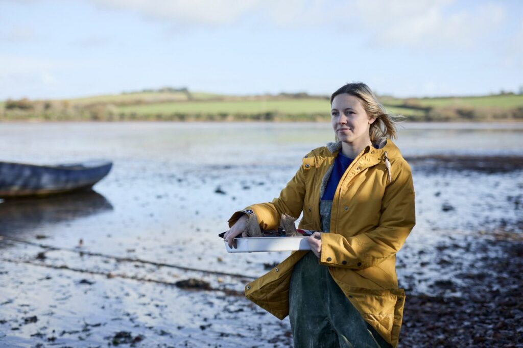 Sophie Pipe at the site of the seagrass planting trials (Seasalt Cornwall)