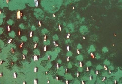 Boats moored in Studland Bay