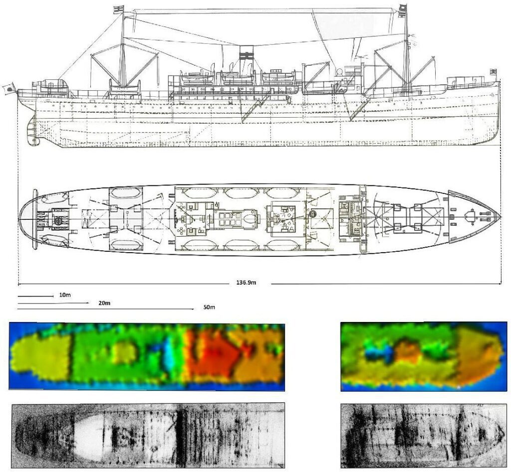 How the AUV scans lined up with plans of the Montevideo Maru (Silentworld Foundation / Fugro)