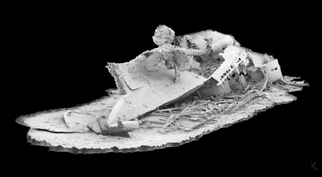 Vrak Scapa Flow: 3D digitální model zádi HMS Hampshire vyrobený z fotografie potápěčů (HMS Hampshire 2023 Survey / Kari Hyttinen & Chris Rowland)