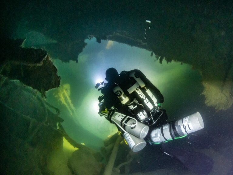 Technical diver on the Lusitania (Rick Ayrton)