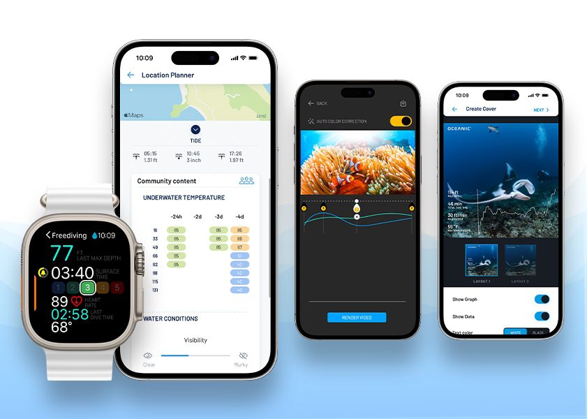Oceanic+ 2.0 for the Apple Watch Ultra and housed iPhone