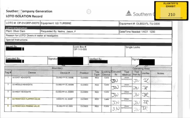 This is the LOTO form that Georgia Power started using after Paxton died. It has five items