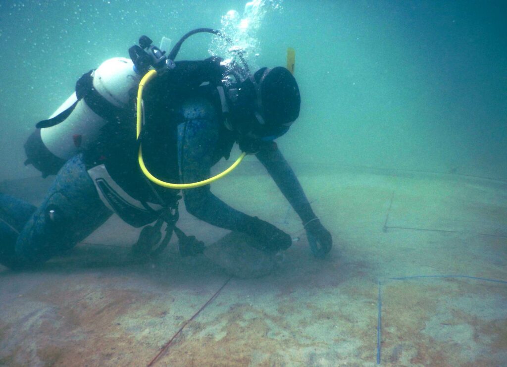 Diver capping sediment in Cockburn Sound (Dr Giulia Ferretto / UWA)