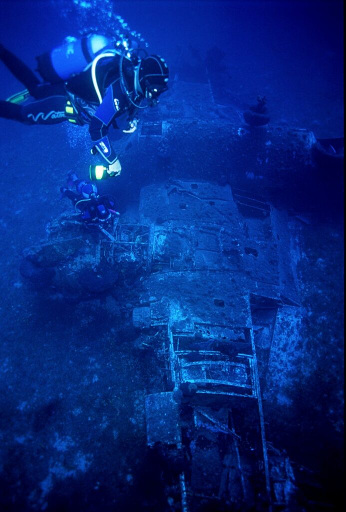 Divers enjoy the view of the Naxos Beaufighter