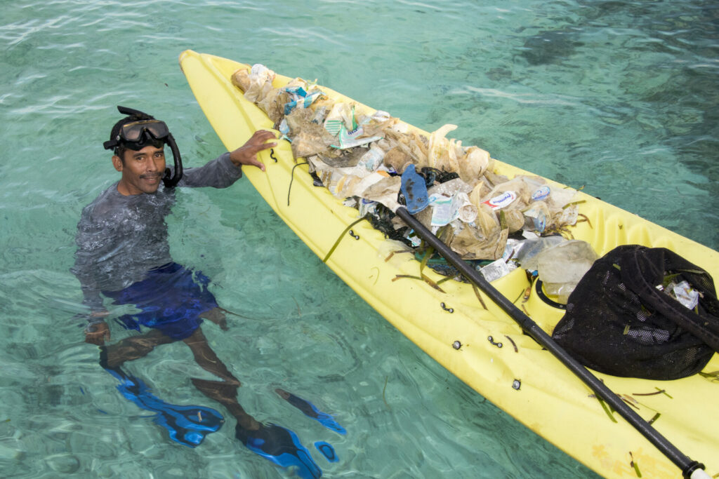 Just because you are in a remote location doesn’t mean you can escape plastic and other debris often coming in from other countries. That’s why Wakatobi is diligent about collecting any trash they see on the reefs and beach.