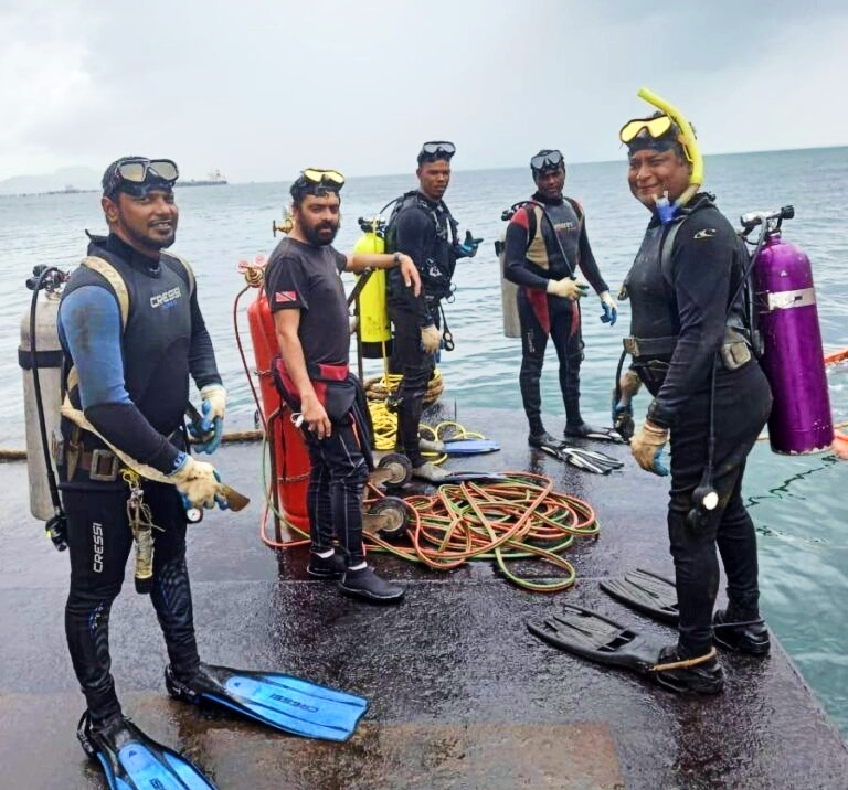 From left: Christopher Boodram, Kazim Ali Jr, Yusuf Henry, Rishi Nagassar and Fyzal Kurban. Only Boodram would survive the pipeline dive later that same day