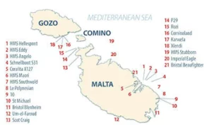マルタの難破船の地図