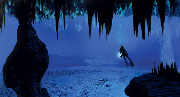 Dentro de um buraco azul nas Bahamas.