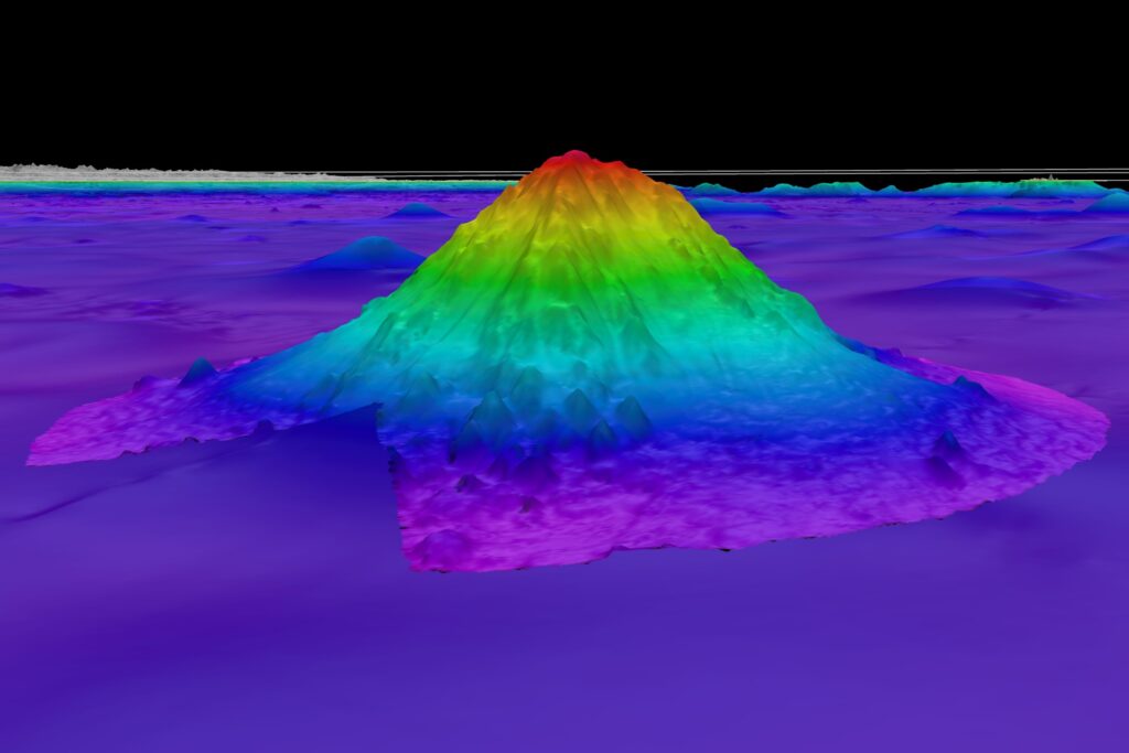 Bathymetric map of Solito Seamount off Chile created by multibeam sonar data from rv Falkor (Schmidt Ocean Institute CC BY-NC-SA)