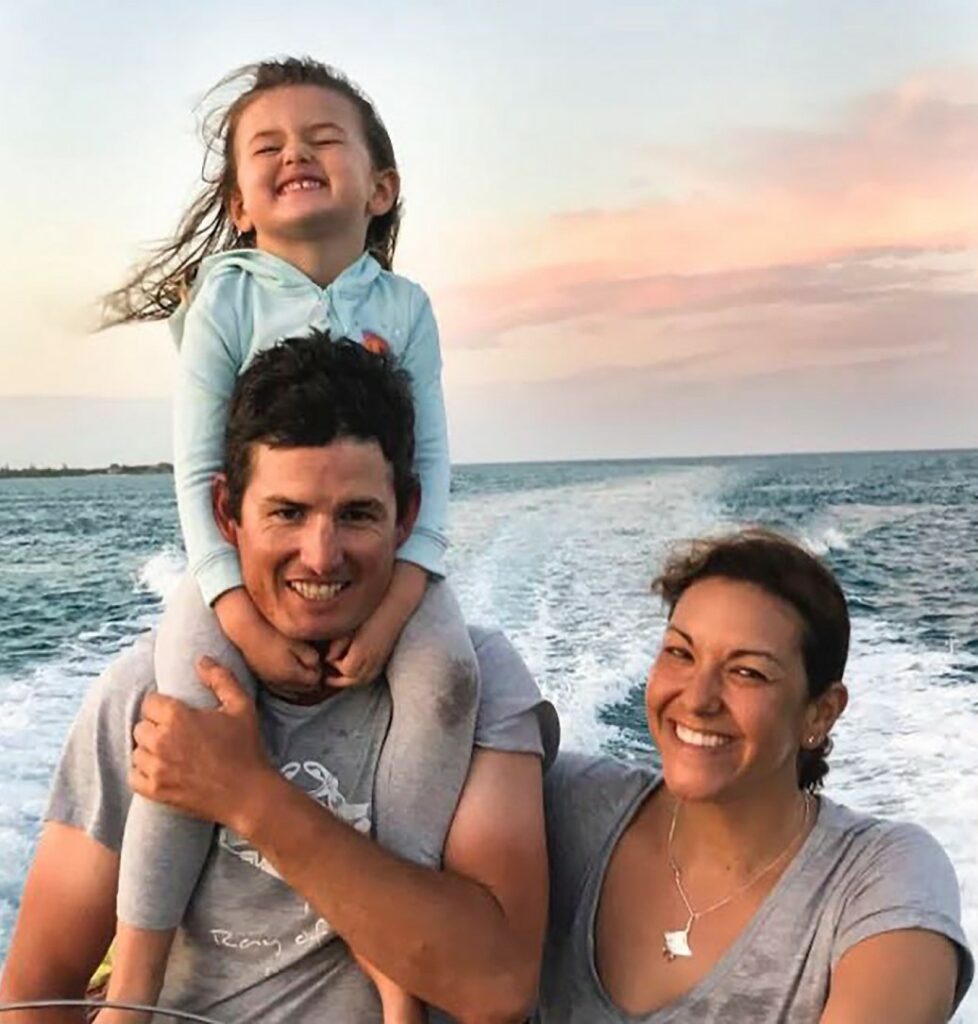Andrea Marshall, Queen of Mantas, with her family - husband Janneman Conradie and daughter Mia