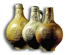 Three Bellarmine pots from the Swan. Two have their corks still in place.