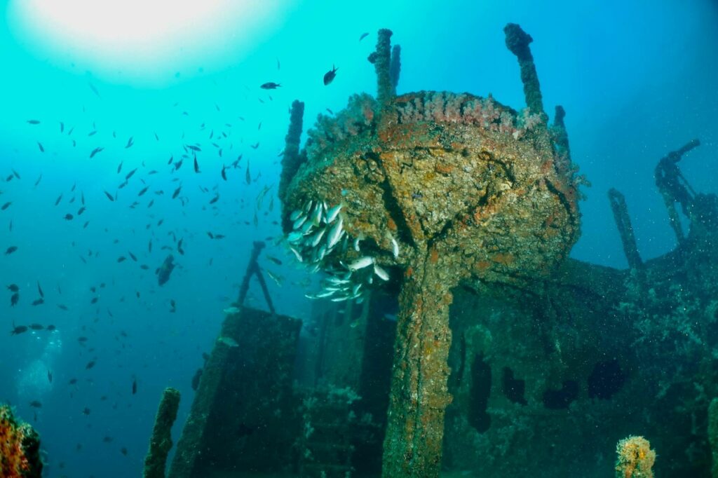 Under the turret on the Al Munassir wreck