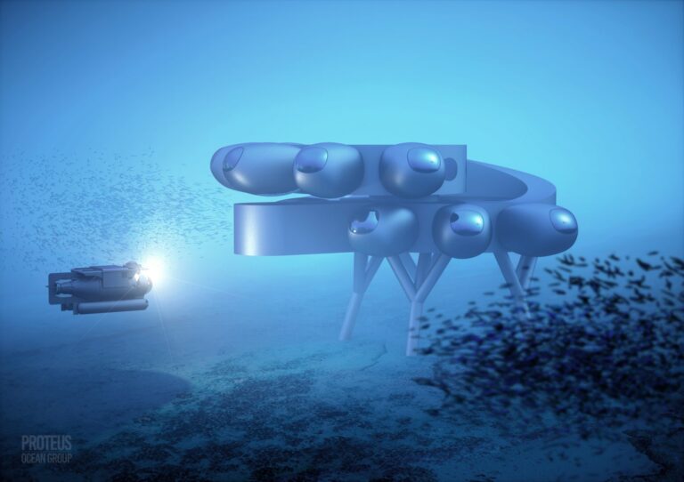 Yves Béhar와 Fuseproject의 컨셉 디자인에 묘사된 프로테우스 서식지 주변의 물고기. 최신 이미지가 준비 중입니다(POG).