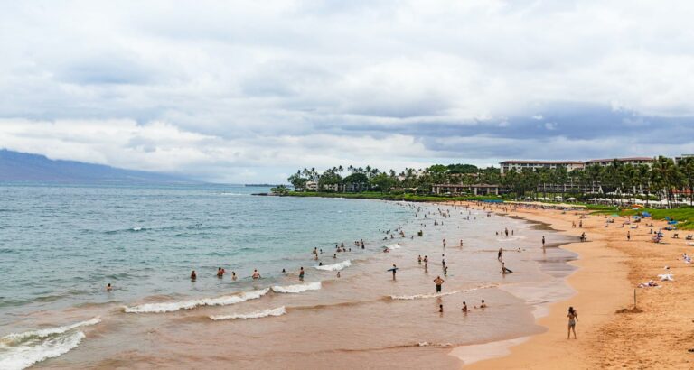 Wailea Beach, Maui, hvor en snorkler døde i 2022 (dronepicr)