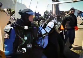 Technical divers preparing for a deep dive on the Graf Zeppelin aircraft carrier wreck