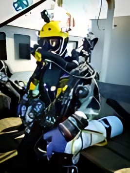 Vic Verlinden preparing to dive the Graf Zeppelin aircraft carrier wreck in the Baltic Sea