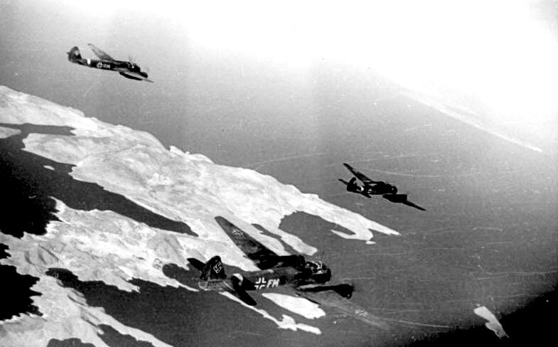 Three Junkers Ju-88s over Crete in 1943 (Bundesarchiv)