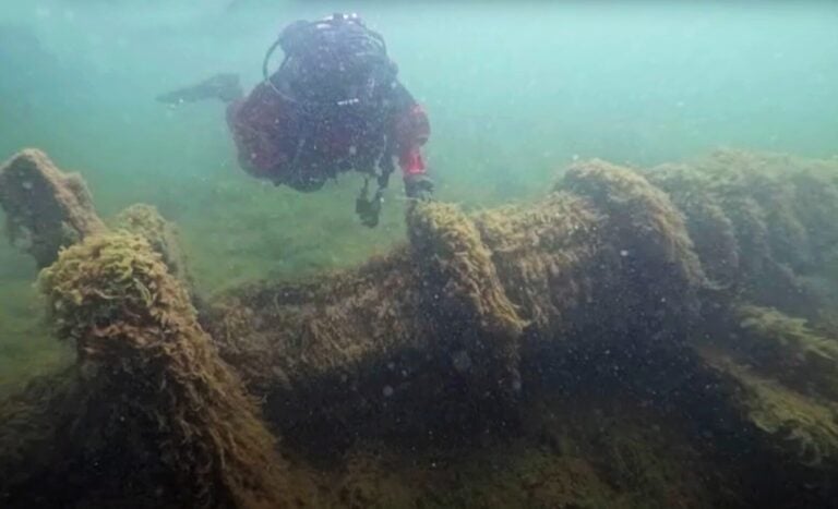 Diver on the Frank D Barker wreck (Wisconsin Historical Society)