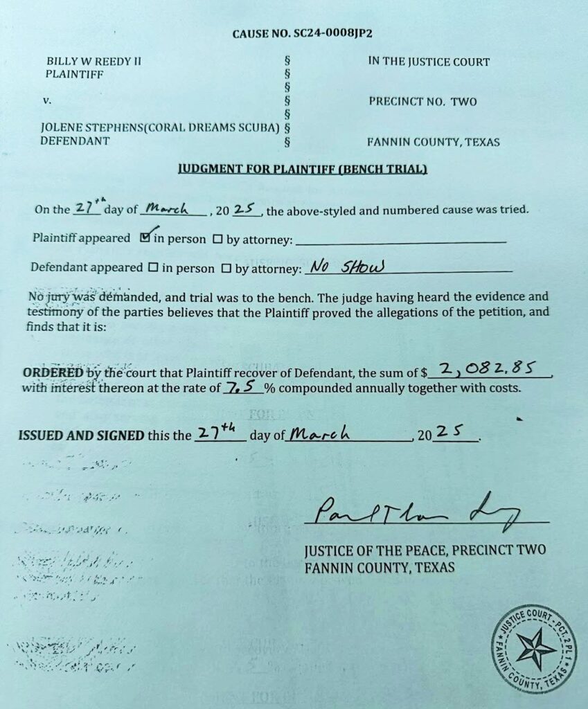 Judgment against Jolene Stephens