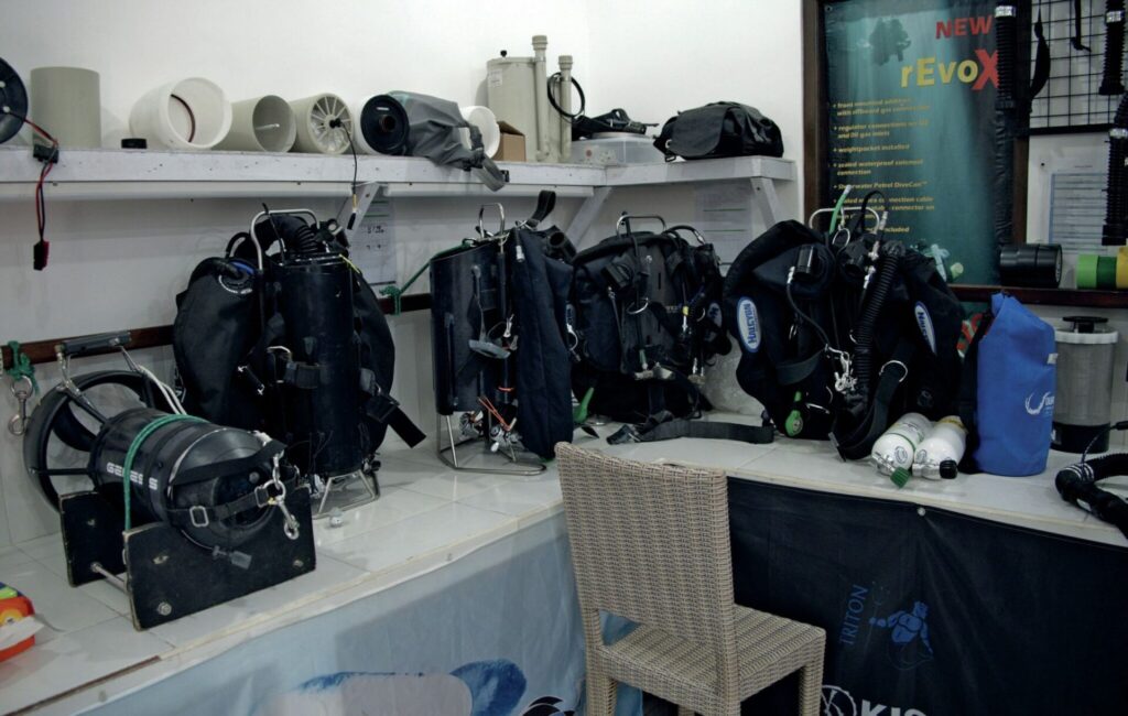 Entering the World of Closed Circuit: My Journey into CCR Diving and Rebreathers 6 Various technical and CCR equipment ready for testing
