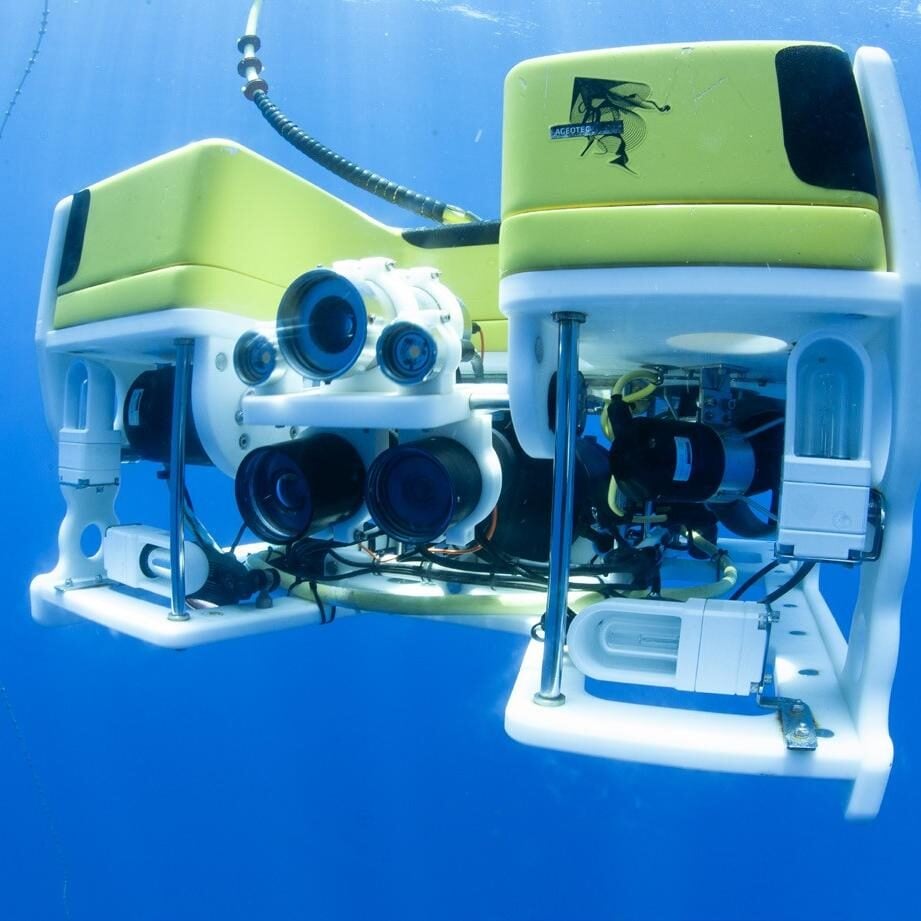 The ROV deployed for underwater filming and lighting