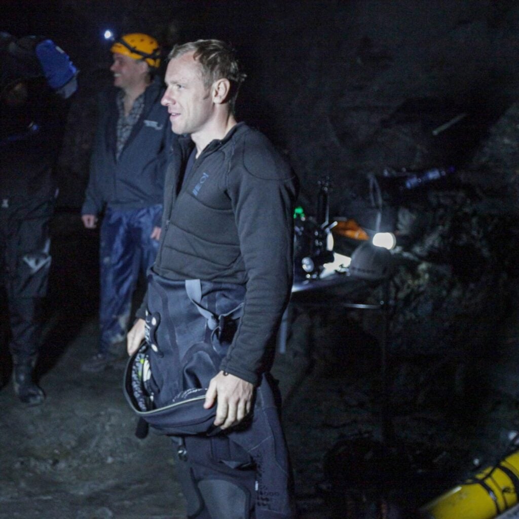 Taking a break between dives in the caves