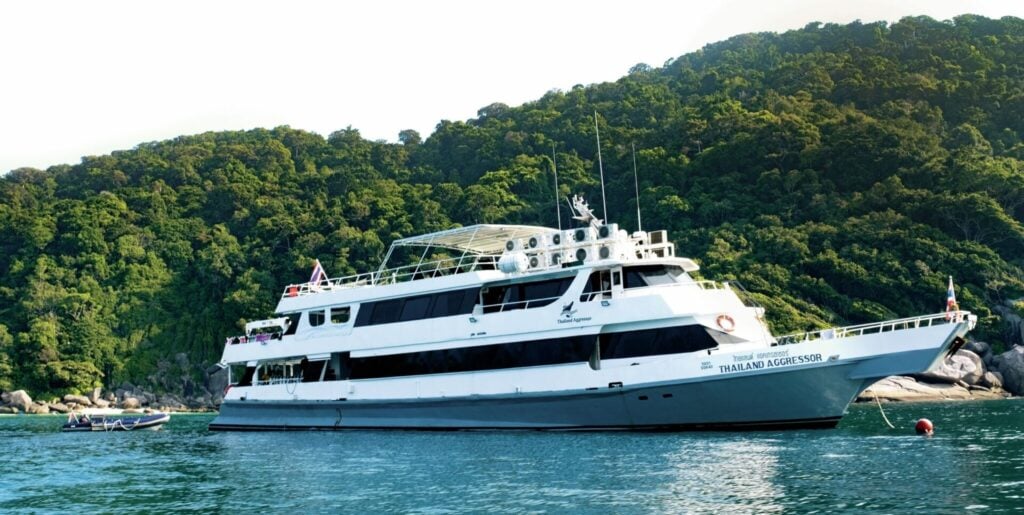 Thailand Aggressor liveaboard moored in the Similan Islands