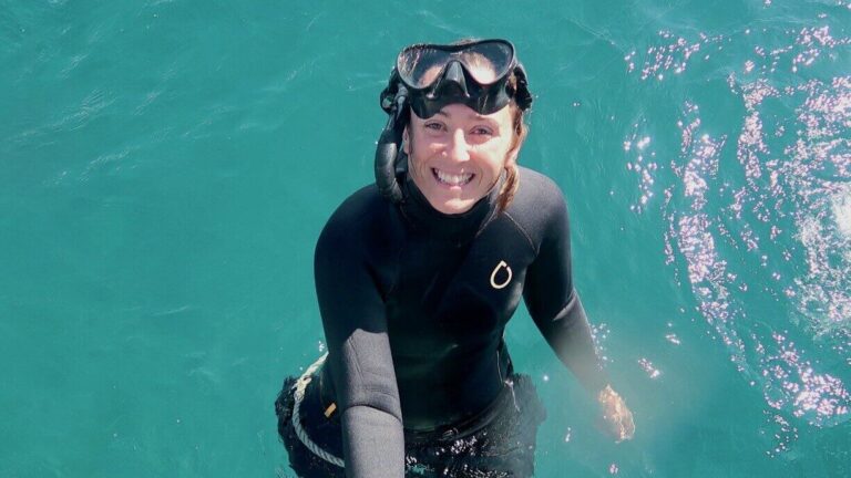 Sarah Han-de-Beaux in her happy place, the ocean.