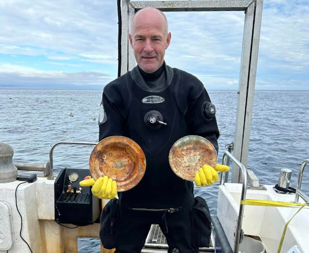 Dom Robinson with tell-tale crockery retrieved from The Greek (Darkstar)