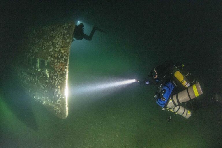 Bow of the submarine HMS M1, sunk on 12 November 2025