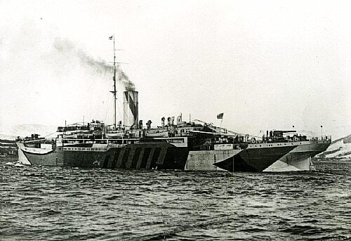 HMS Bayano with dazzle camouflage